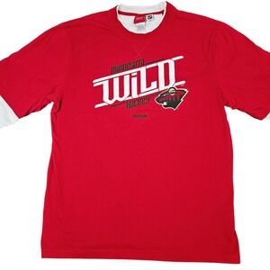 Minnesota Wild Layered Long Sleeve Shirt XL Red White Reebok NHL Face Off Hockey